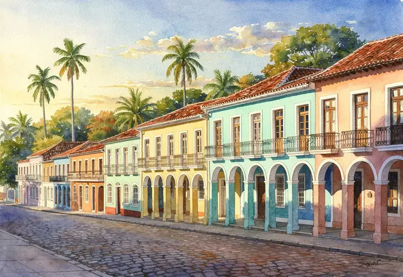 Vue panoramique du centre historique de Sancti Spiritus montrant l'architecture coloniale colorée et les rues pavées de cette ville cubaine authentique